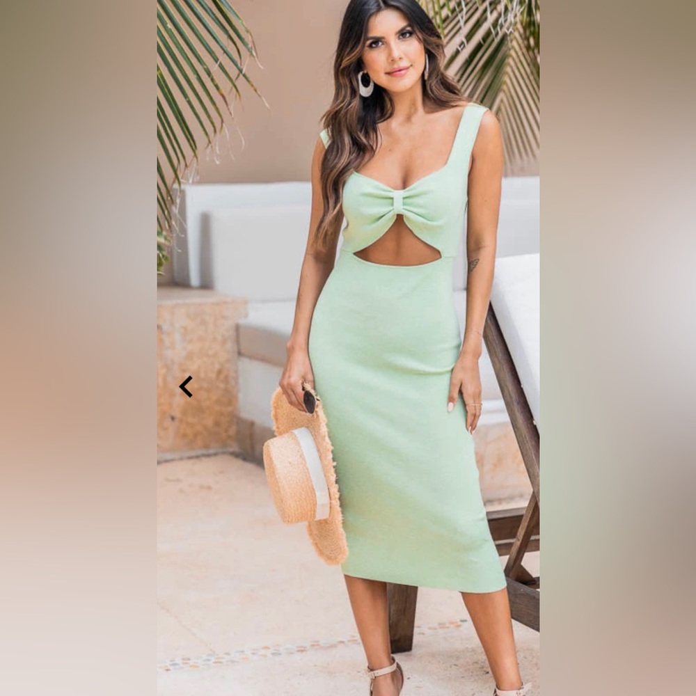 Pink Lily Green Cutout Midi Dress